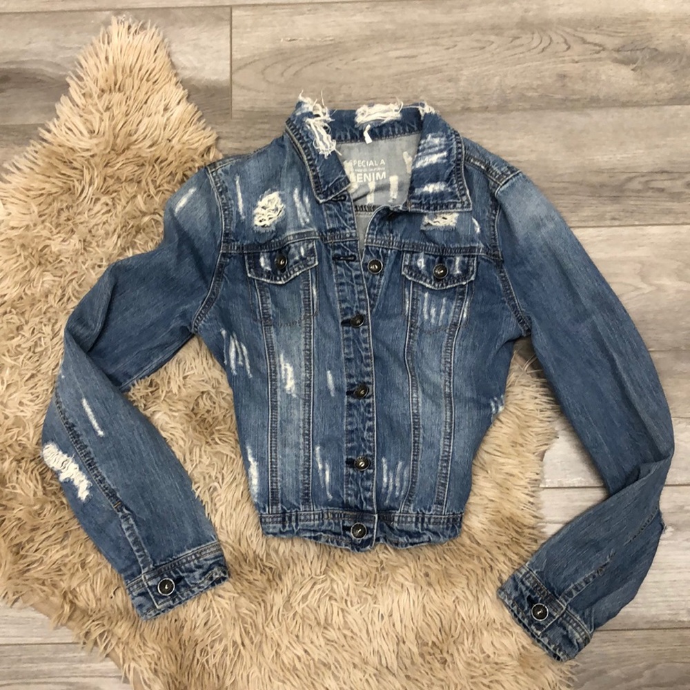Distressed denim jacket